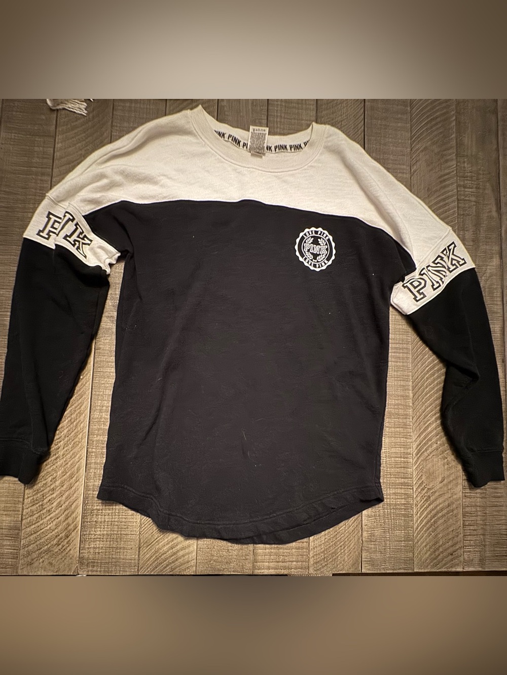 Victoria's Secret PINK Black and White Colorblock Long Sleeve Crew